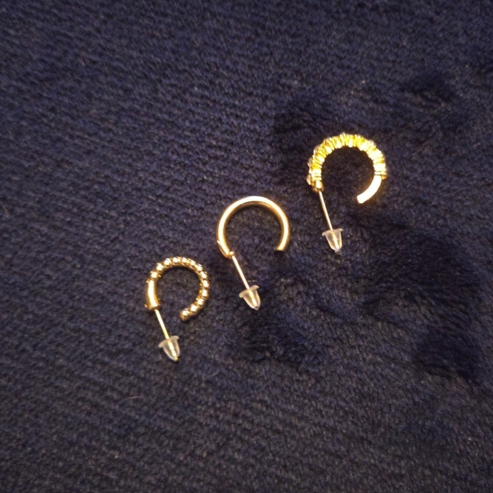 Set of 3 unique design, 14kt gold plated hoop earings...25015, 25016, 25017